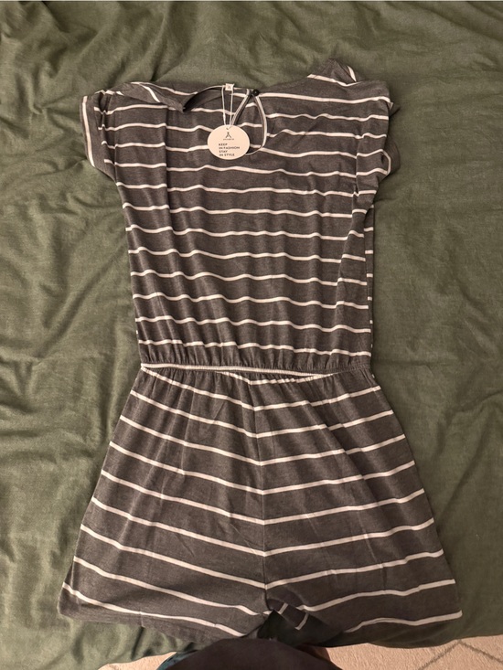 anrabess Pants - Striped Gray & White Casual Jumpsuit